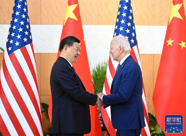 当地时间11月14日下午,国家主席习近平在印度尼西亚巴厘岛同美国总统拜登举行会晤。新华社记者 李学仁 摄 当地时间11月14日下午,国家主席习近平在印度尼西亚巴厘岛同美国总统拜登举行会晤。新华社记者 李学仁 摄